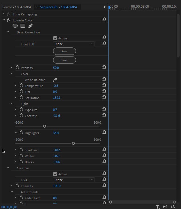 Effect Controls - Lumentri Color